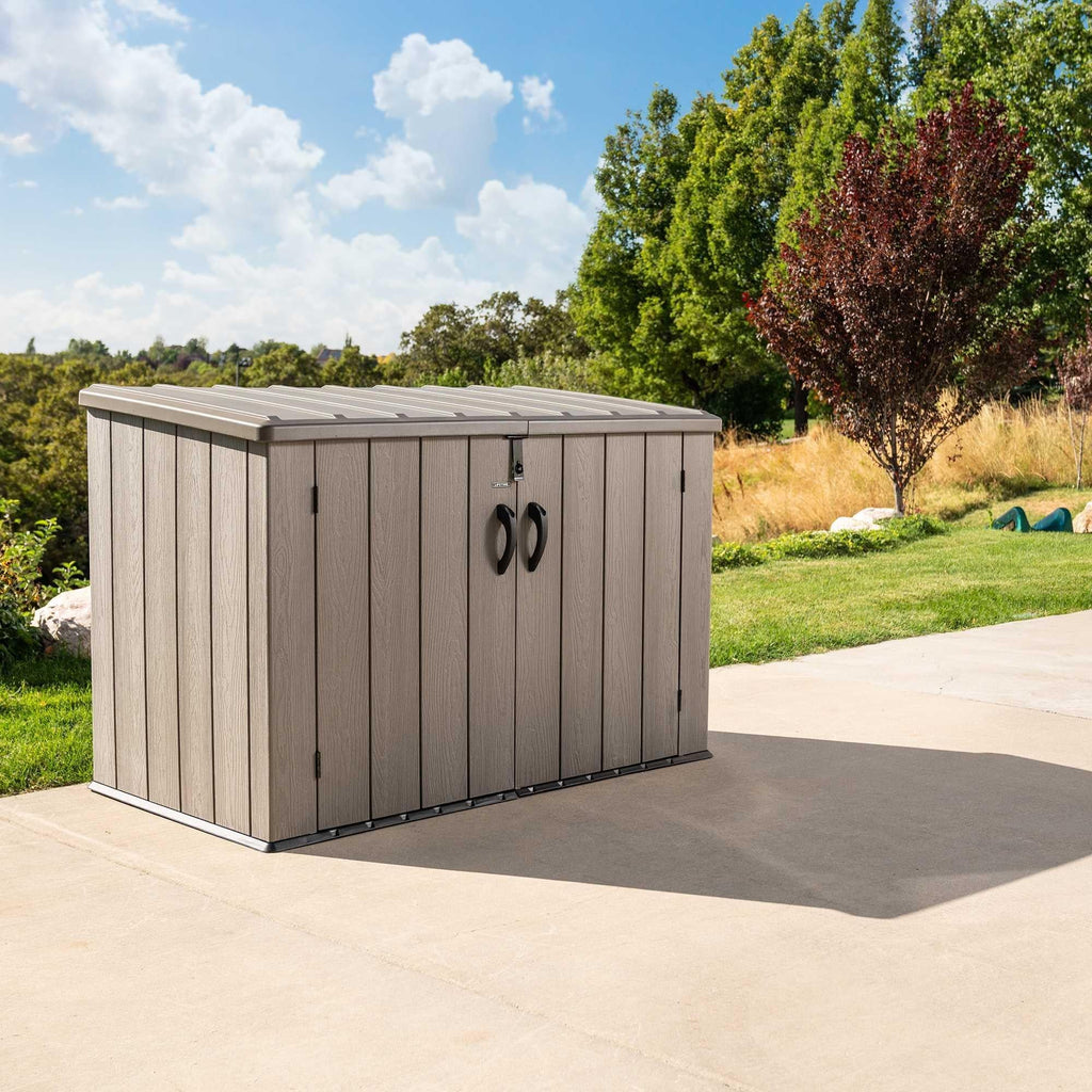 Plastic Bin Storage Shed 2124 Litres Wood Grain with Floor - Light Brown - view 13