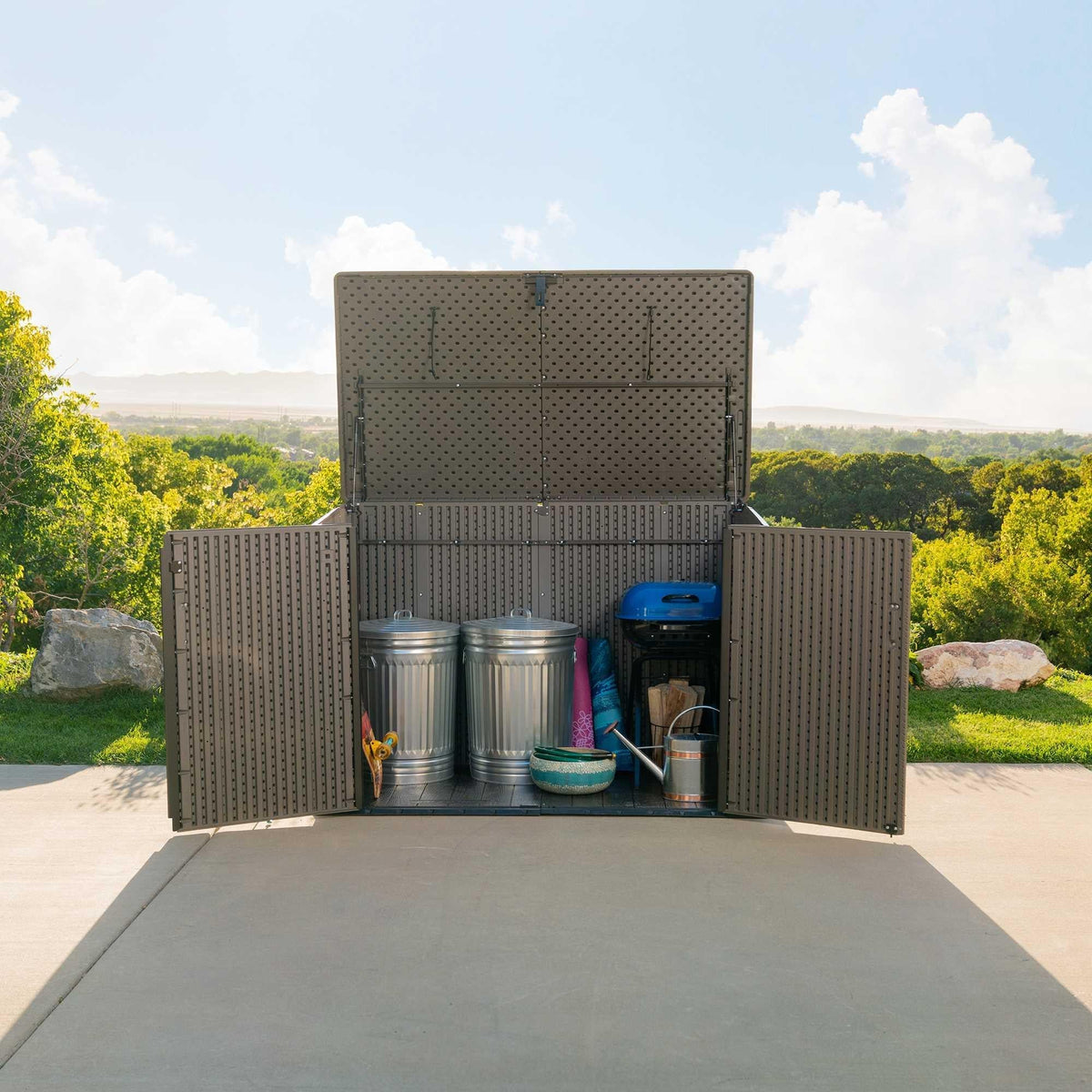 Plastic Bin Storage Shed 2124 Litres Wood Grain with Floor - Light Brown - view 14