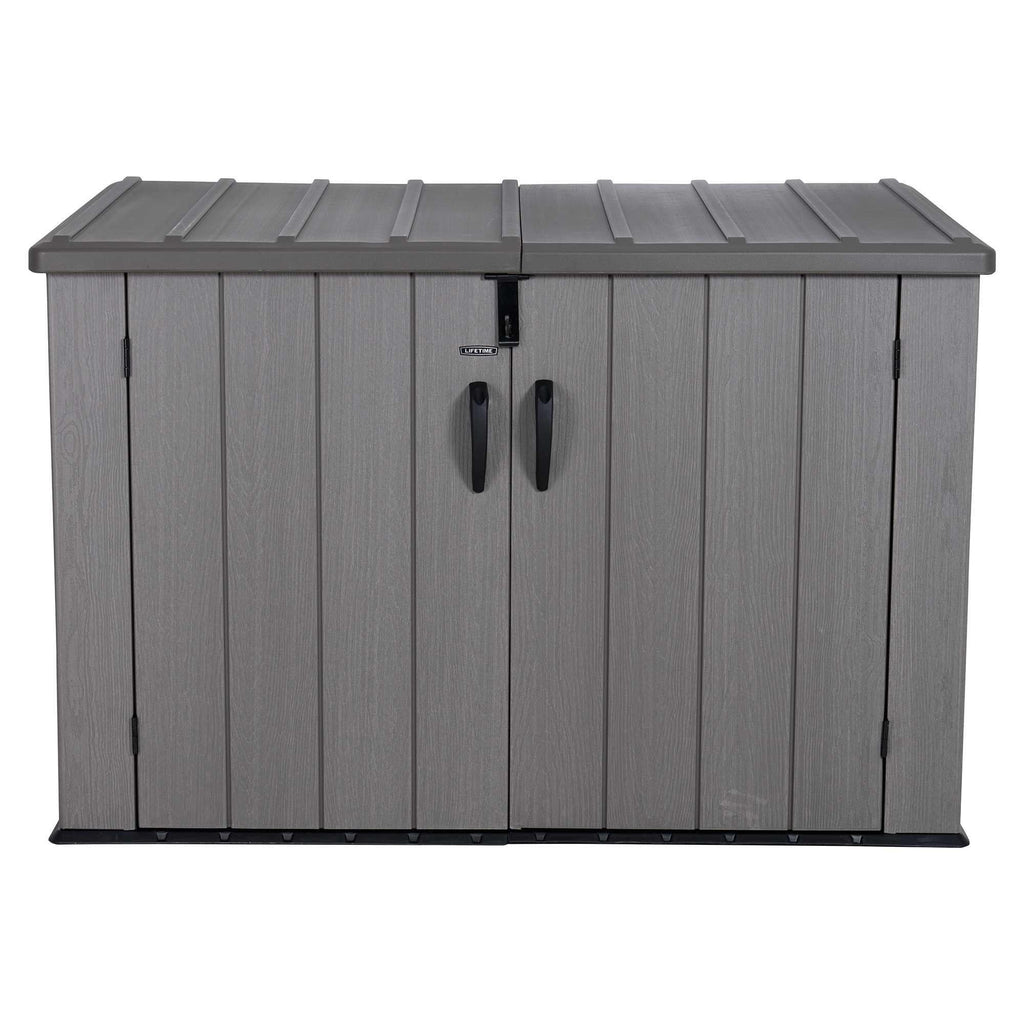 Plastic Bin Storage Shed 2124 Litres Wood Grain with Floor - Light Brown - view 2