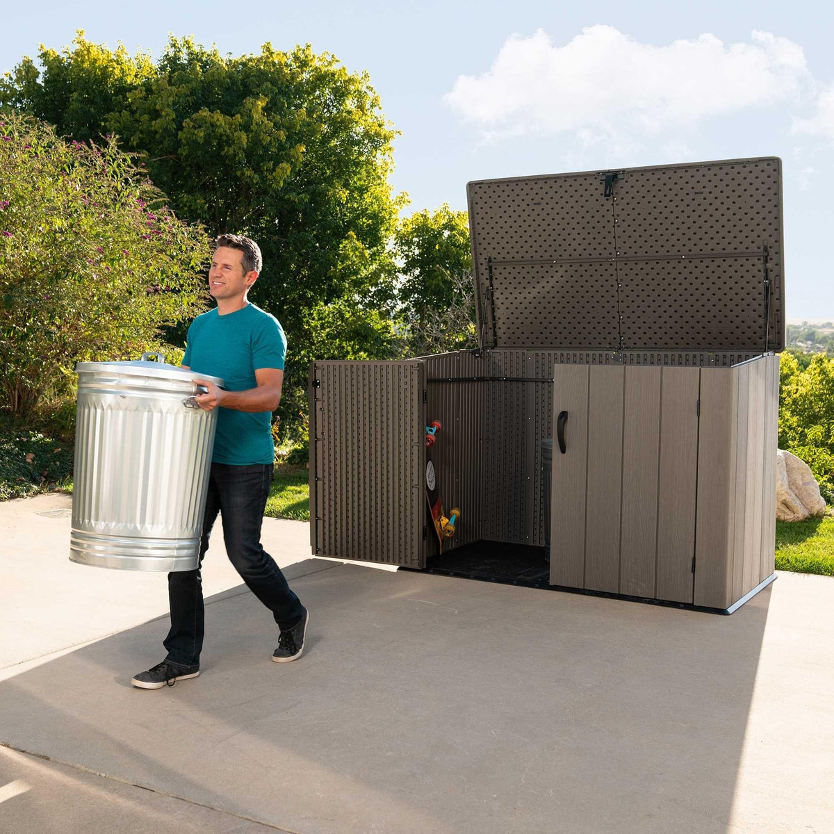 Plastic Bin Storage Shed 2124 Litres Wood Grain with Floor - Light Brown - view 20