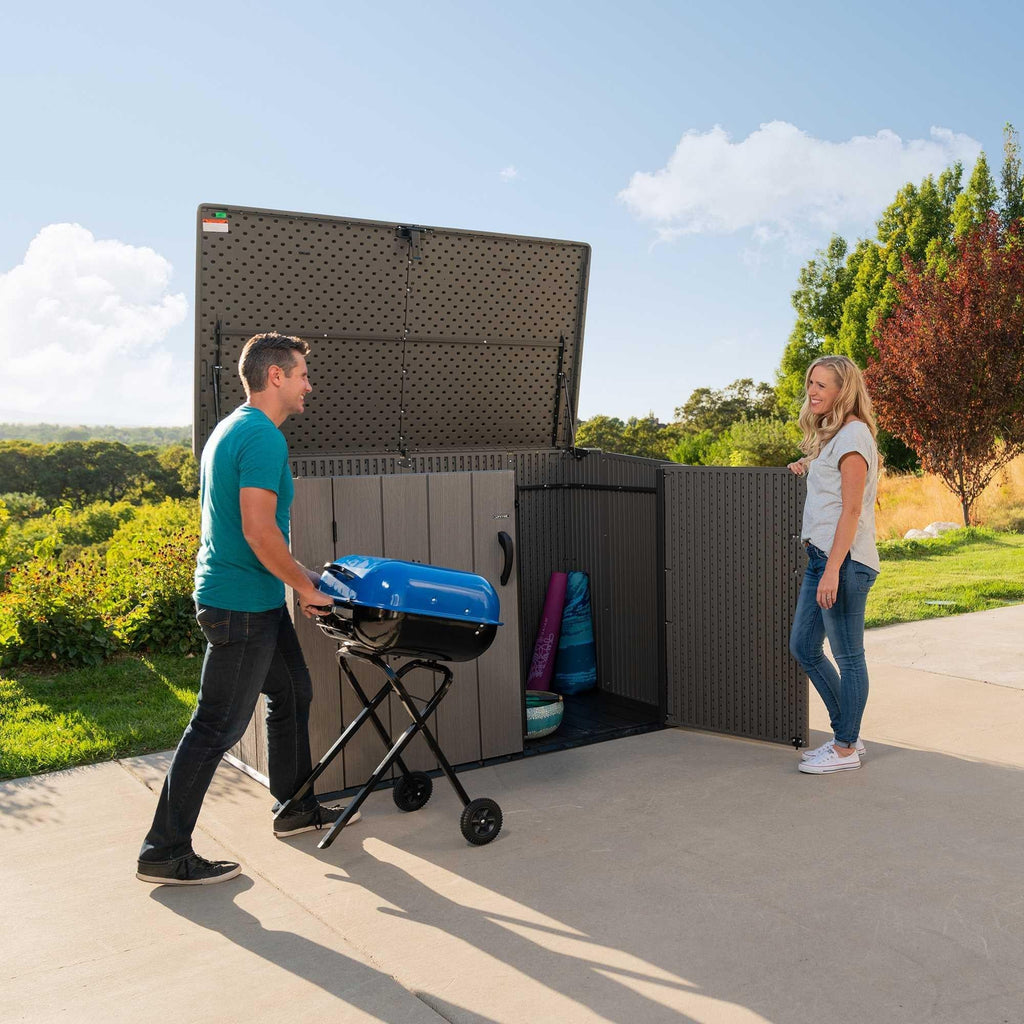 Plastic Bin Storage Shed 2124 Litres Wood Grain with Floor - Light Brown - view 23
