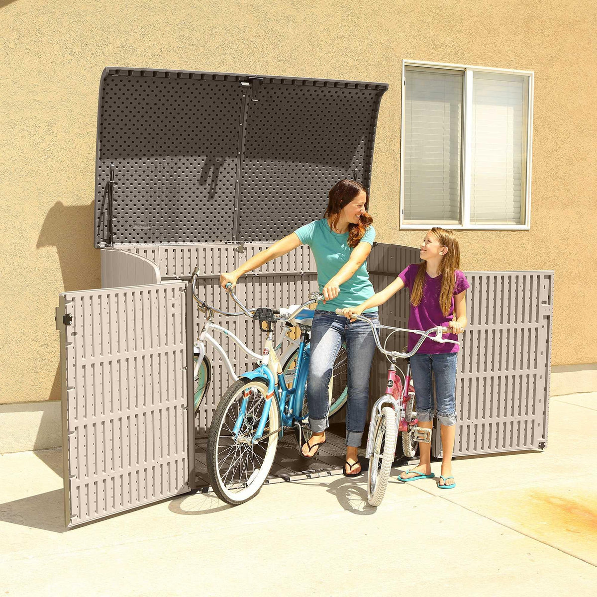 Plastic Bin Storage Shed for Two Wheelie Bins with Lockable Doors - Tan - view 10