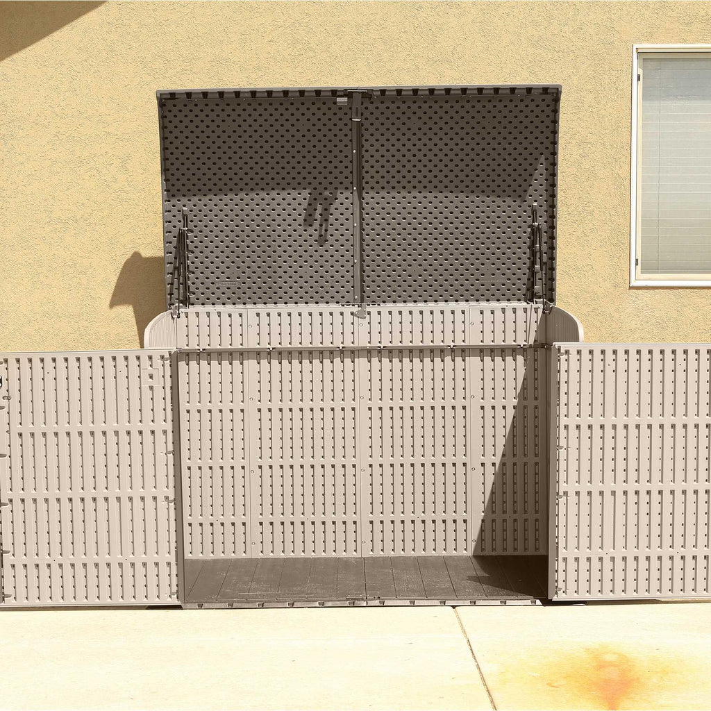 Plastic Bin Storage Shed for Two Wheelie Bins with Lockable Doors - Tan - view 11