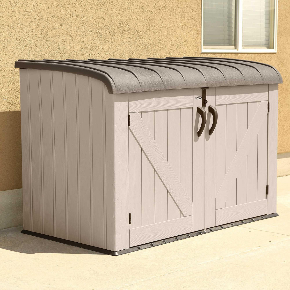 Plastic Bin Storage Shed for Two Wheelie Bins with Lockable Doors - Tan - view 12