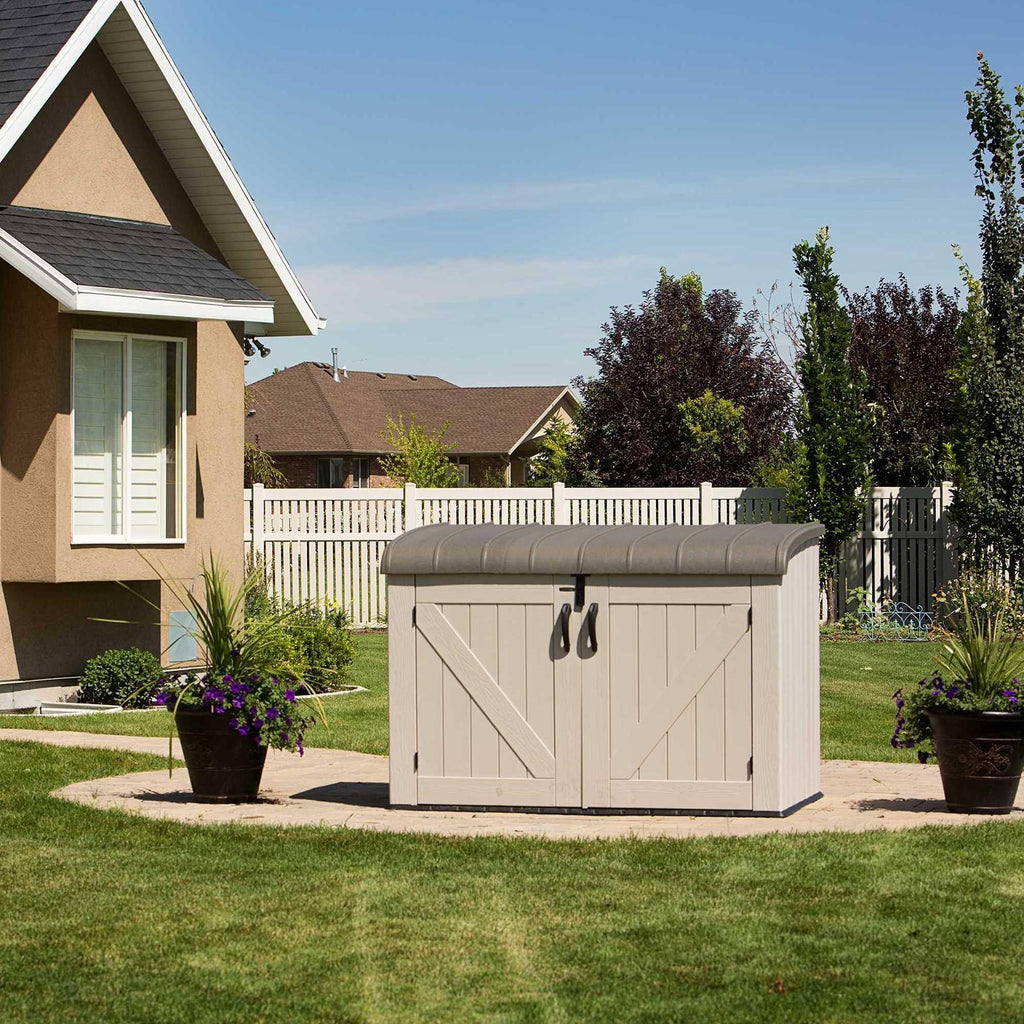 Plastic Bin Storage Shed for Two Wheelie Bins with Lockable Doors - Tan - view 14