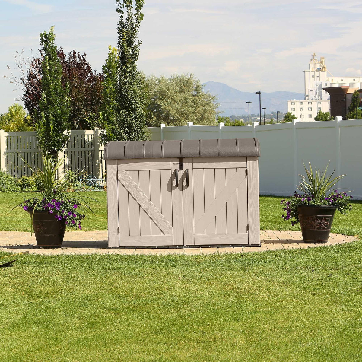 Plastic Bin Storage Shed for Two Wheelie Bins with Lockable Doors - Tan - view 15