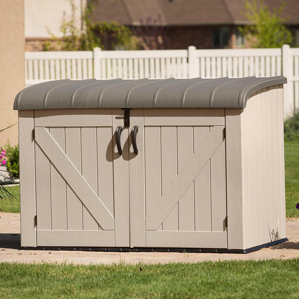 Plastic Bin Storage Shed for Two Wheelie Bins with Lockable Doors - Tan - view 16