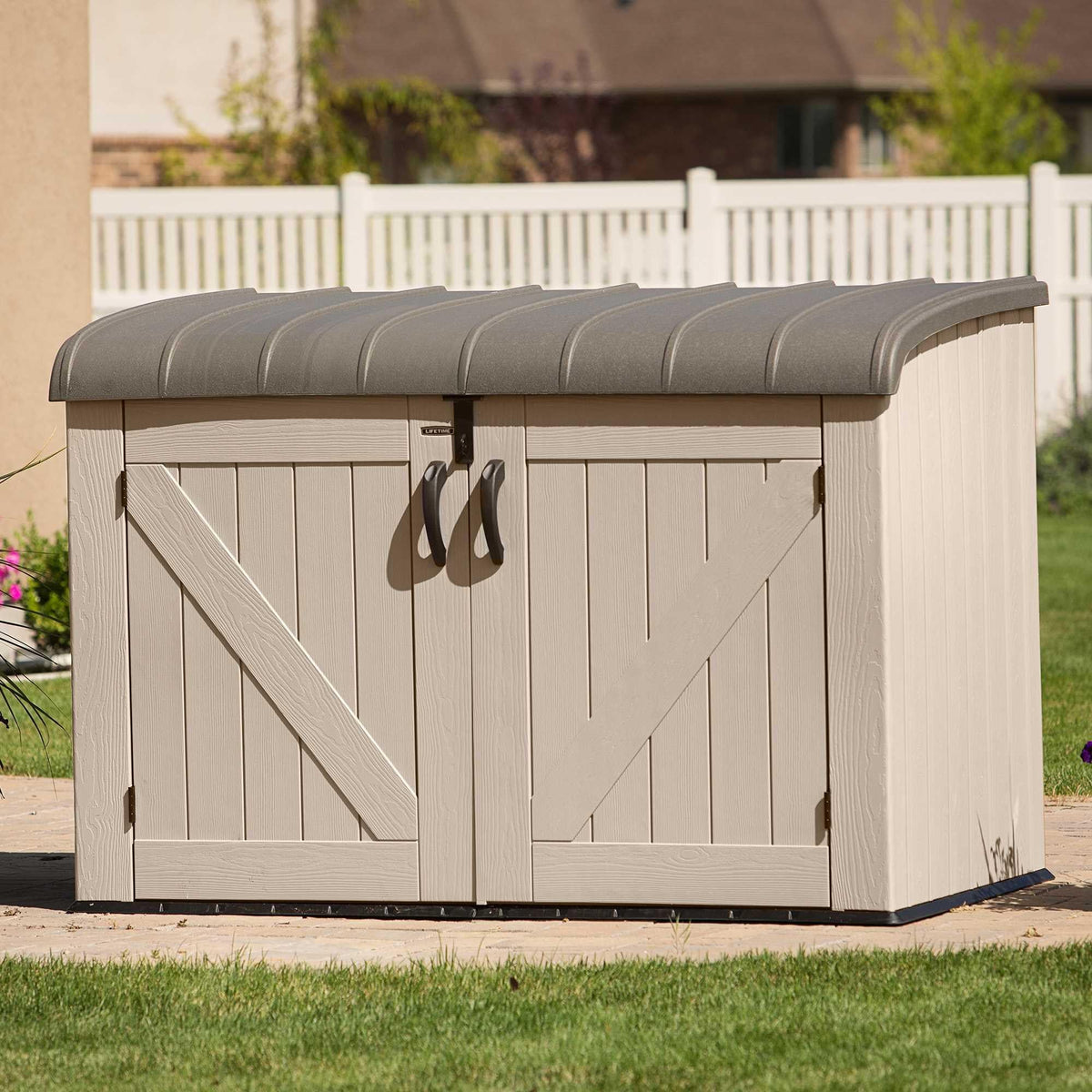 Plastic Bin Storage Shed for Two Wheelie Bins with Lockable Doors - Tan - view 16