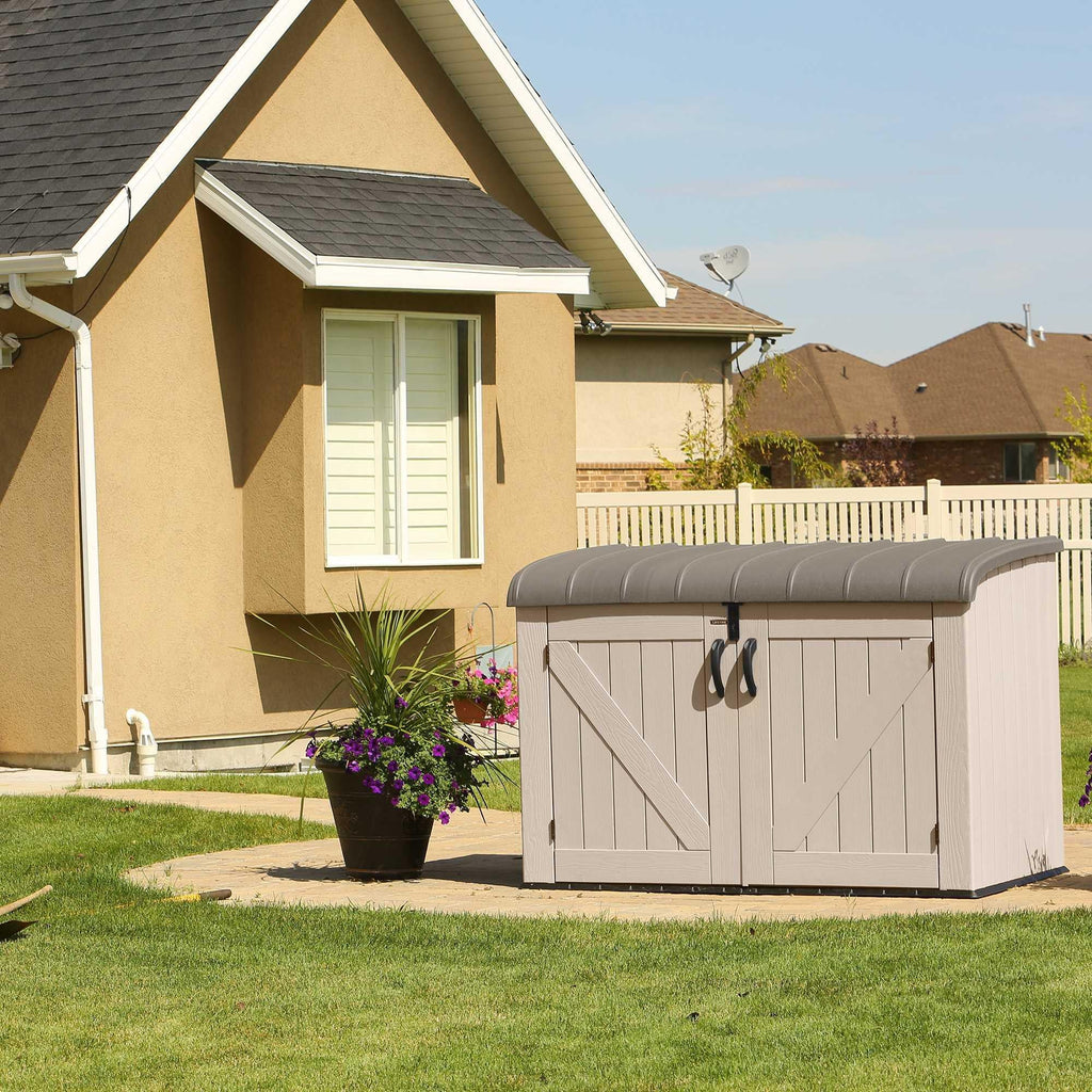 Plastic Bin Storage Shed for Two Wheelie Bins with Lockable Doors - Tan - view 17