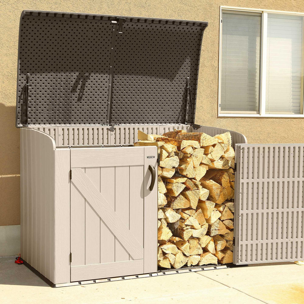 Plastic Bin Storage Shed for Two Wheelie Bins with Lockable Doors - Tan - view 21