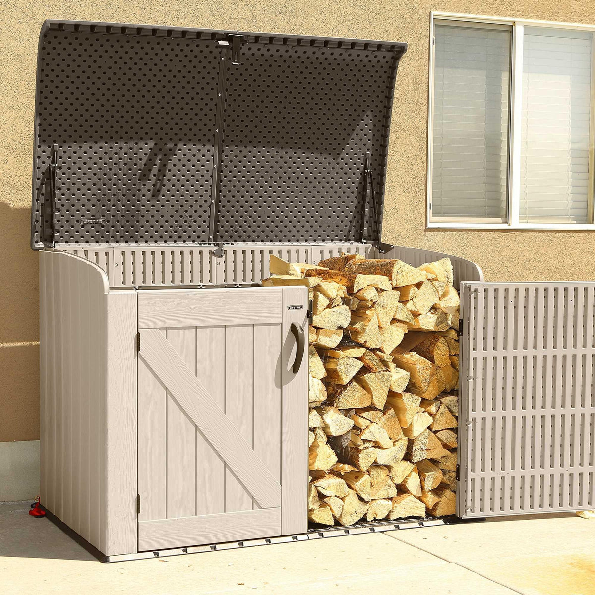 Plastic Bin Storage Shed for Two Wheelie Bins with Lockable Doors - Tan - view 21