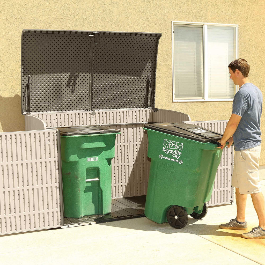 Plastic Bin Storage Shed for Two Wheelie Bins with Lockable Doors - Tan - view 22