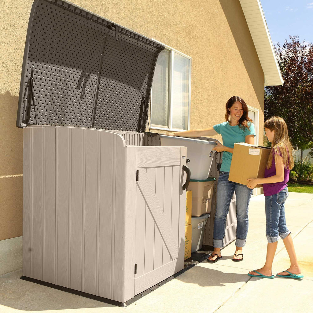 Plastic Bin Storage Shed for Two Wheelie Bins with Lockable Doors - Tan - view 23