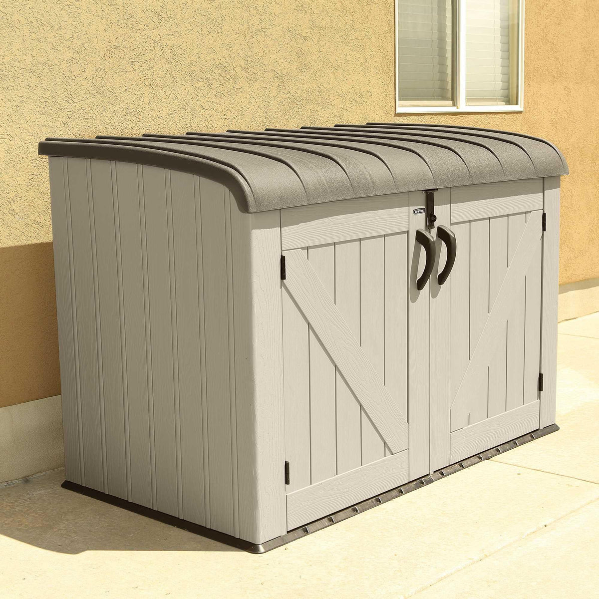 Plastic Bin Storage Shed for Two Wheelie Bins with Lockable Doors - Tan - view 24