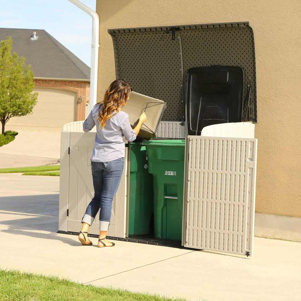 Plastic Bin Storage Shed for Two Wheelie Bins with Lockable Doors - Tan - view 28
