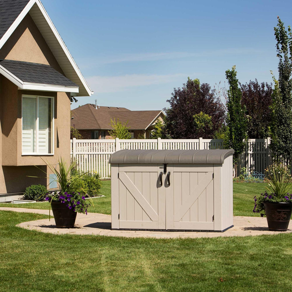 Plastic Bin Storage Shed for Two Wheelie Bins with Lockable Doors - Tan - view 5