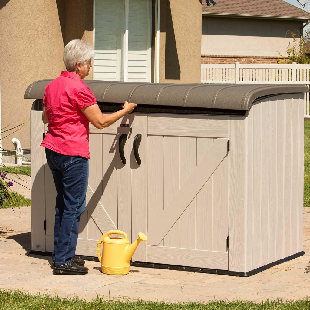 Plastic Bin Storage Shed for Two Wheelie Bins with Lockable Doors - Tan - view 6