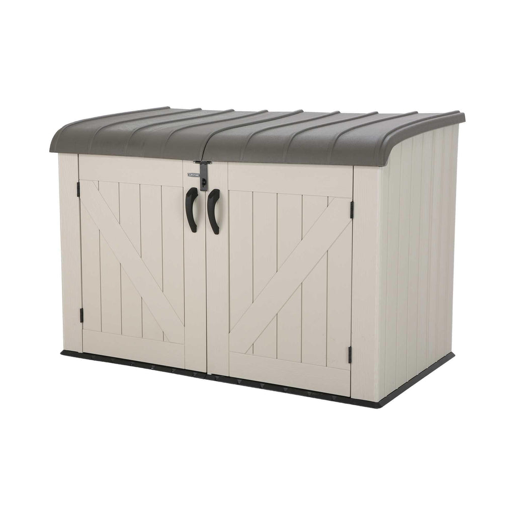 Plastic Bin Storage Shed for Two Wheelie Bins with Lockable Doors - Tan - view 7