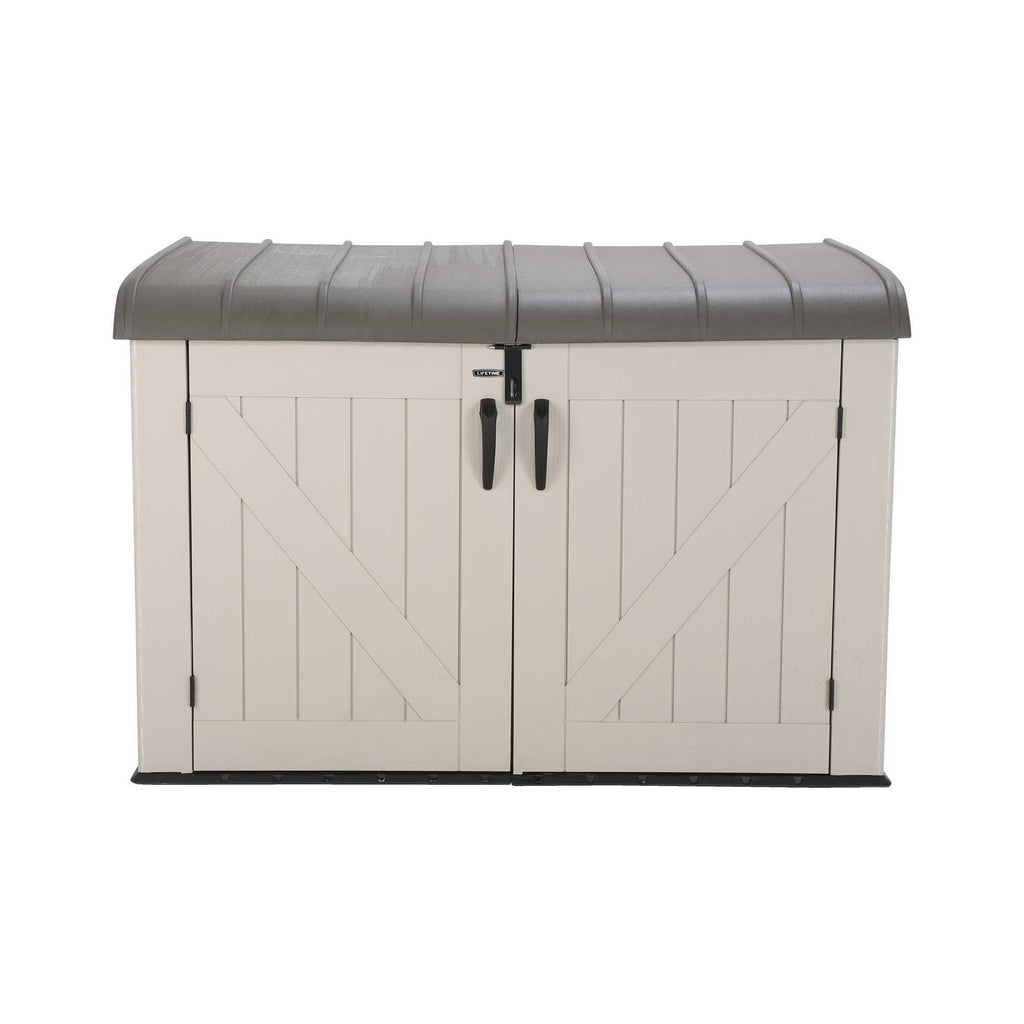 Plastic Bin Storage Shed for Two Wheelie Bins with Lockable Doors - Tan - view 8