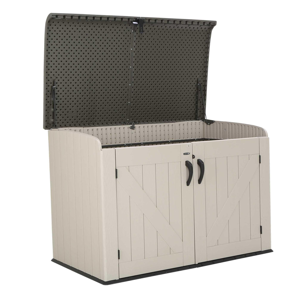 Plastic Bin Storage Shed for Two Wheelie Bins with Lockable Doors - Tan - view 9