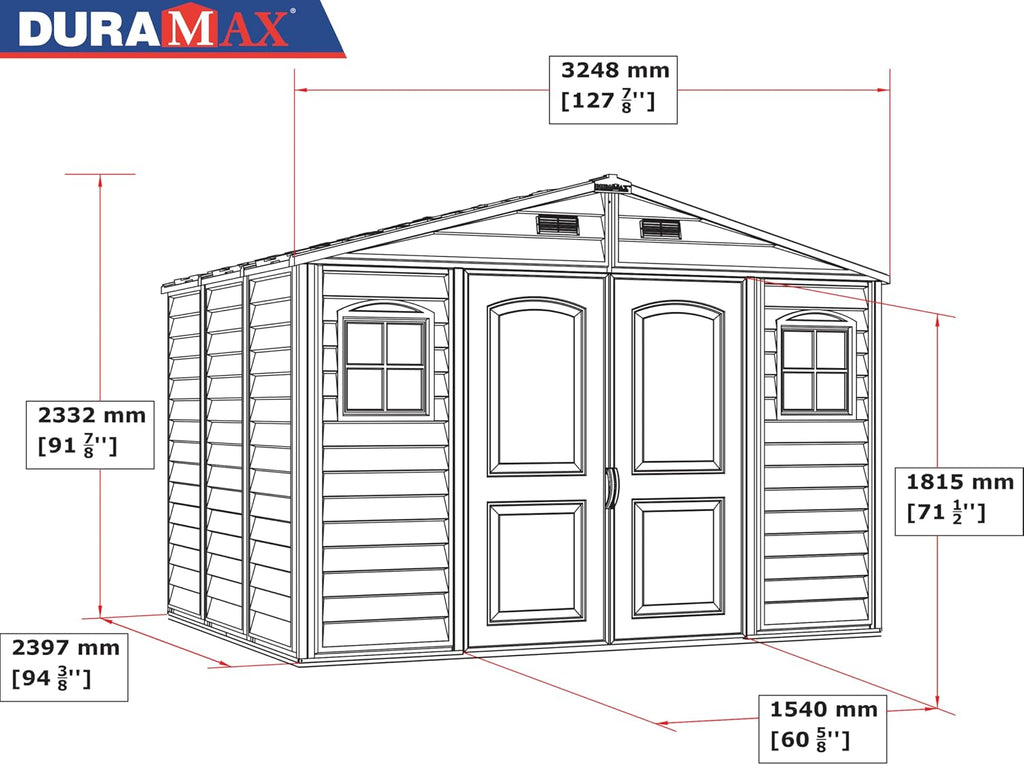 Plastic Garden Shed 3.2 x 2.5 m (10 x 8 ft) with Double Doors and 3 Windows - image 13
