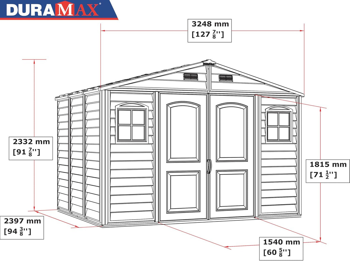 Plastic Garden Shed 3.2 x 2.5 m (10 x 8 ft) with Double Doors and 3 Windows - image 13