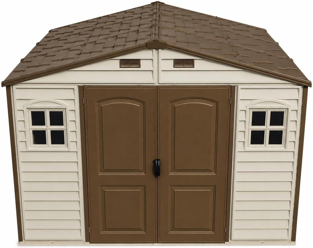 Plastic garden shed 10 x 8 ft with double doors and three windows - view 30