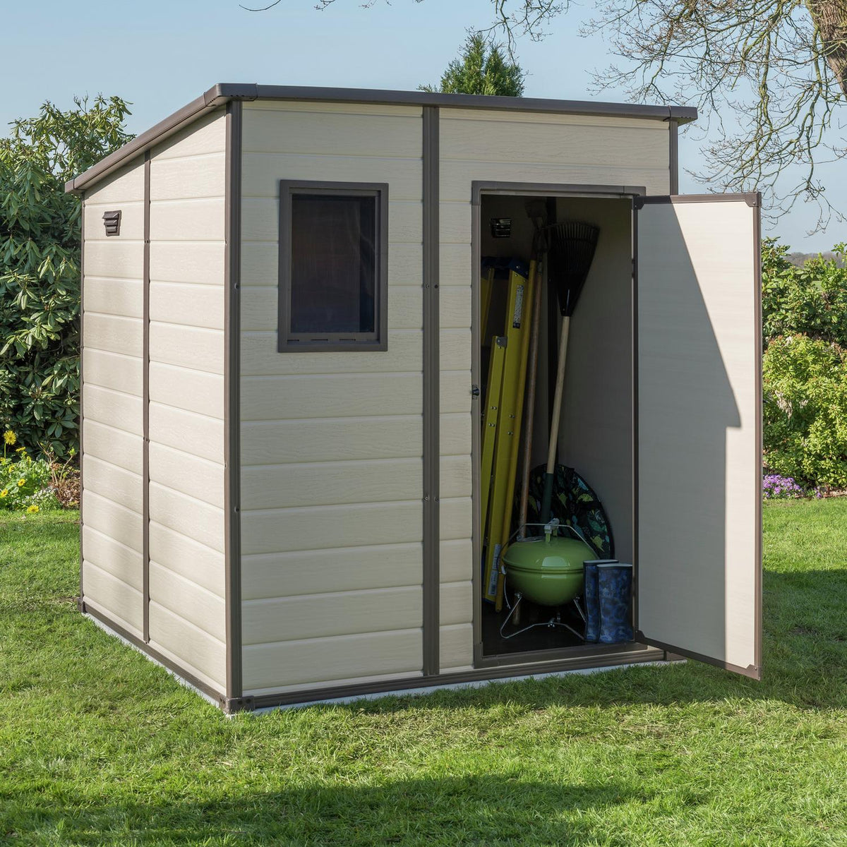 Plastic Pent Garden Shed 1.8 x 1.8 m (6 x 6 ft) Brown - image 2