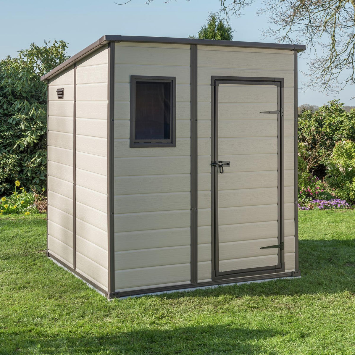 Plastic Pent Garden Shed 1.8 x 1.8 m (6 x 6 ft) Brown - image 9