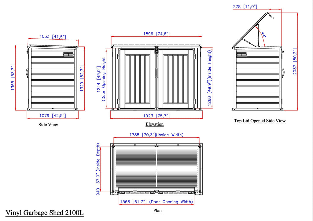 Plastic Wheelie Bin Store 2100 Litres for Two 240 Litre Bins - Light Grey - view 25