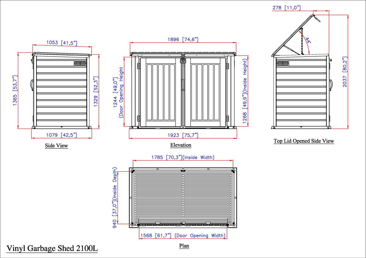 Plastic Wheelie Bin Store 2100 Litres for Two 240 Litre Bins - Light Grey - view 25