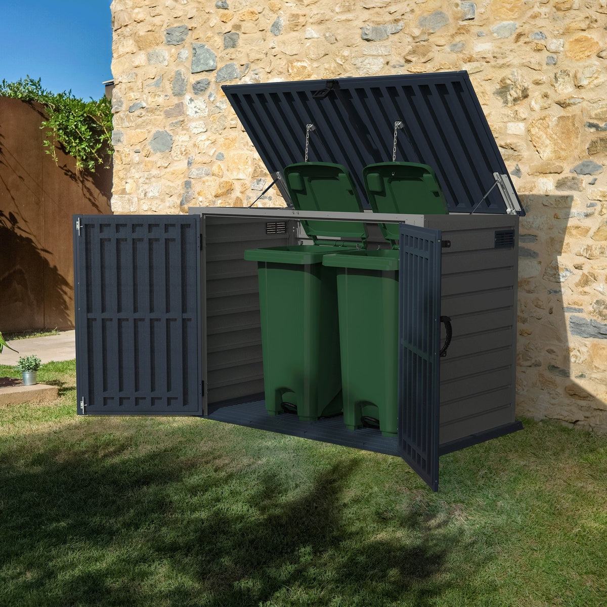Plastic Wheelie Bin Store 2100 Litres for Two 240 Litre Bins - Light Grey - view 3