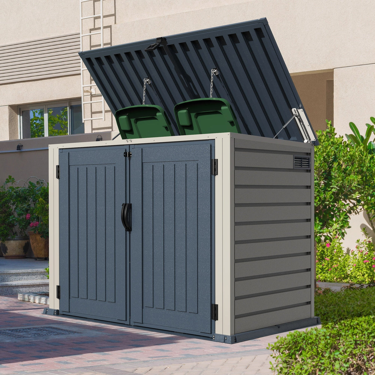 Plastic Wheelie Bin Store 2100 Litres for Two 240 Litre Bins - Light Grey - view 8
