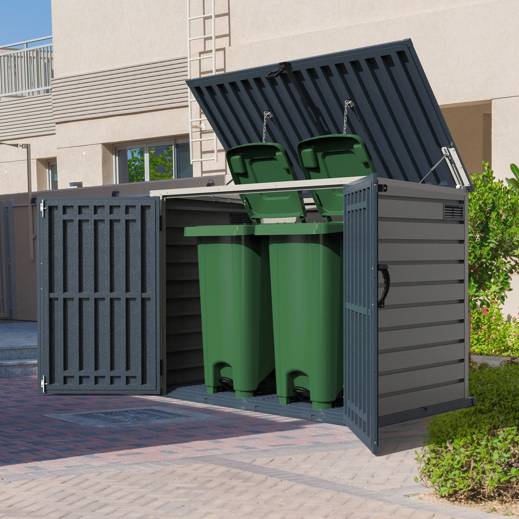 Plastic Wheelie Bin Store 2100 Litres for Two 240 Litre Bins - Light Grey - view 9