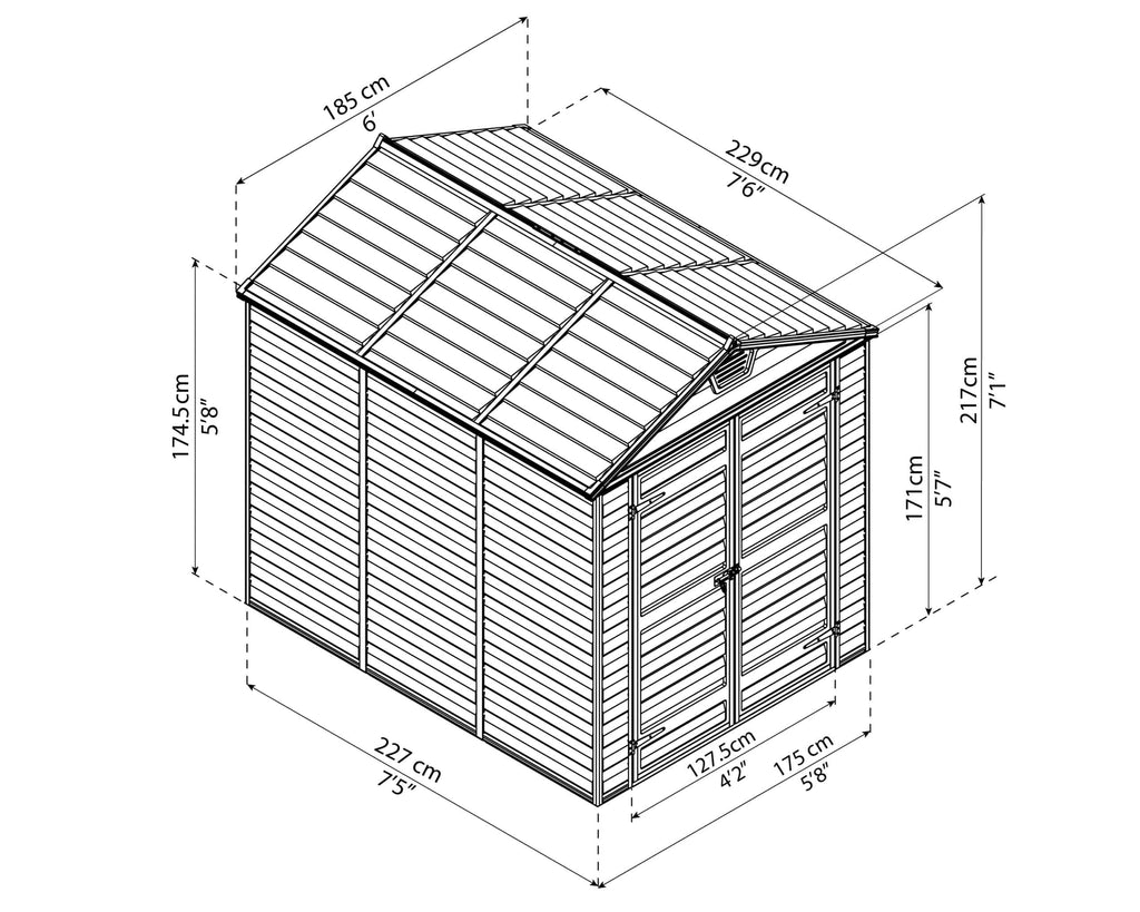 Polycarbonate and Aluminium Garden Shed 1.8 x 2.4 m (6 x 8 ft) Dark Grey with Floor - image 2