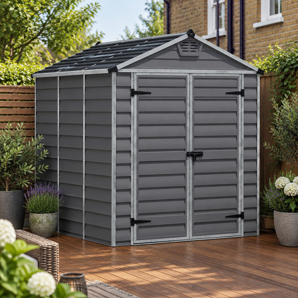Polycarbonate and Aluminium Garden Shed 1.8 x 2.4 m (6 x 8 ft) Dark Grey with Floor - image 3