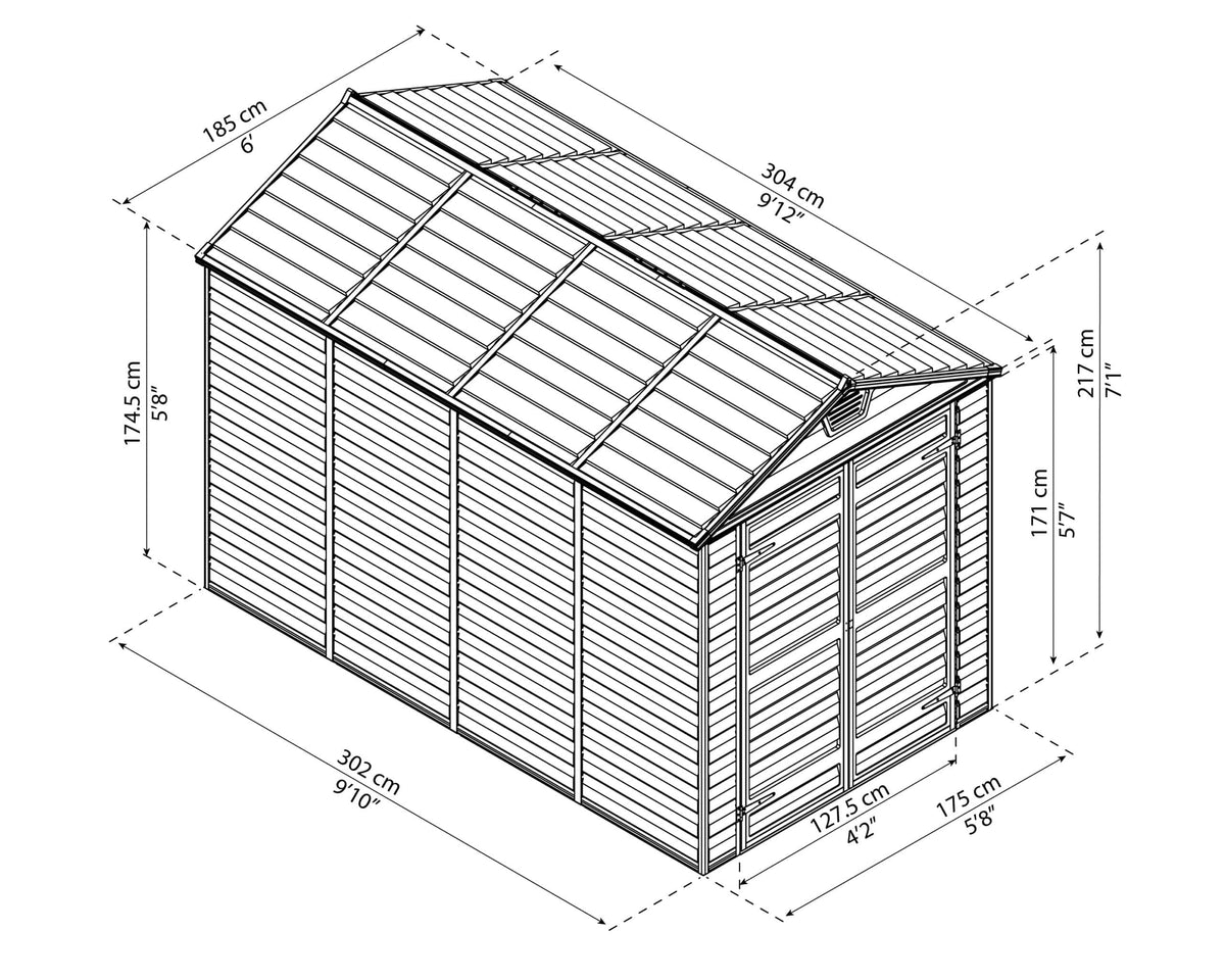 Polycarbonate and Aluminium Garden Shed 1.8 x 3 m (6 x 10 ft) Dark Grey Roof Light - image 2