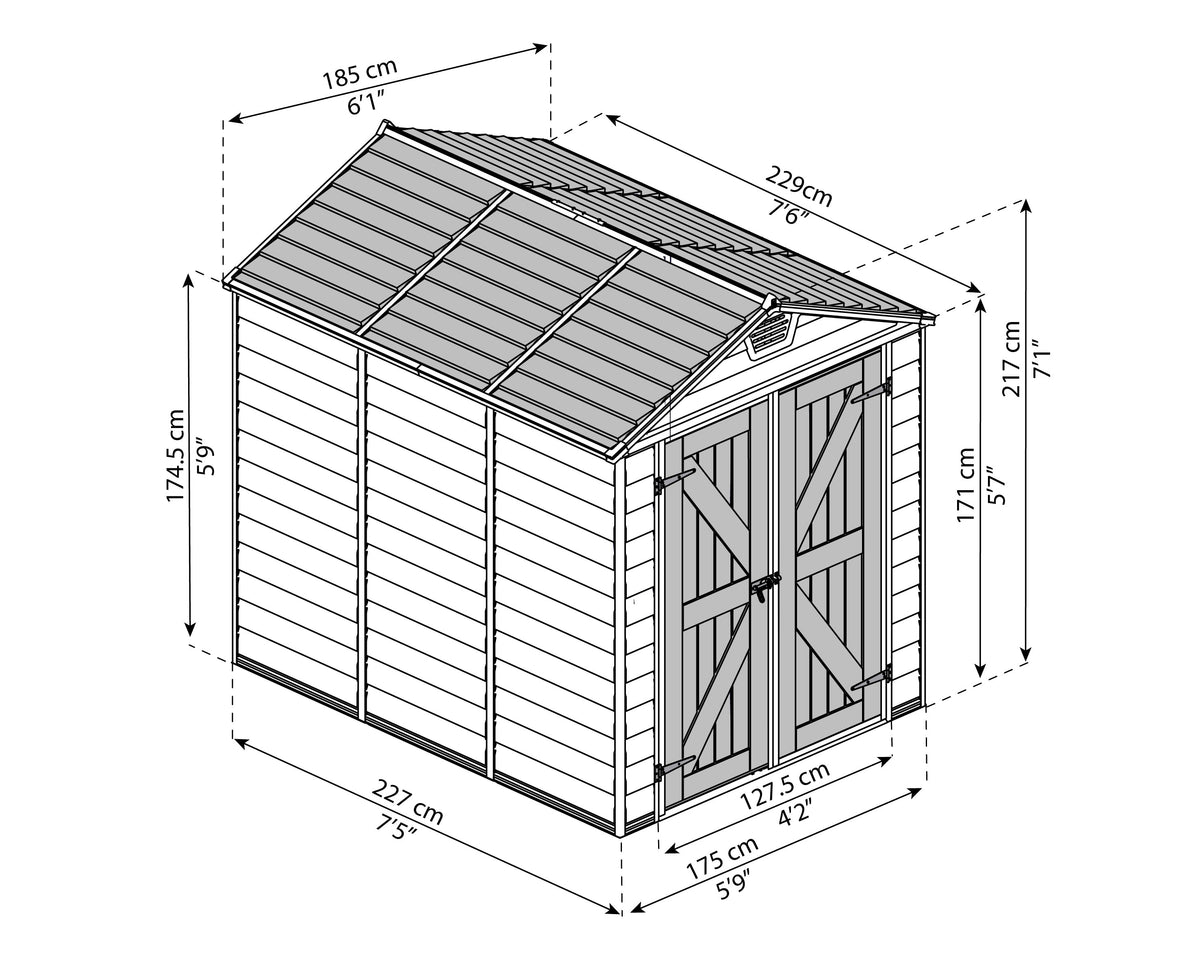 Polycarbonate Garden Shed 2.3 x 1.9 m (6 x 8 ft) Double Door - Tan - image 8