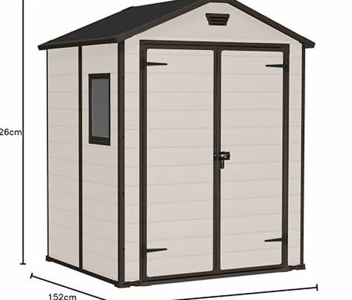 Resin Apex Garden Shed 6 x 5ft Double Door Beige - image 2