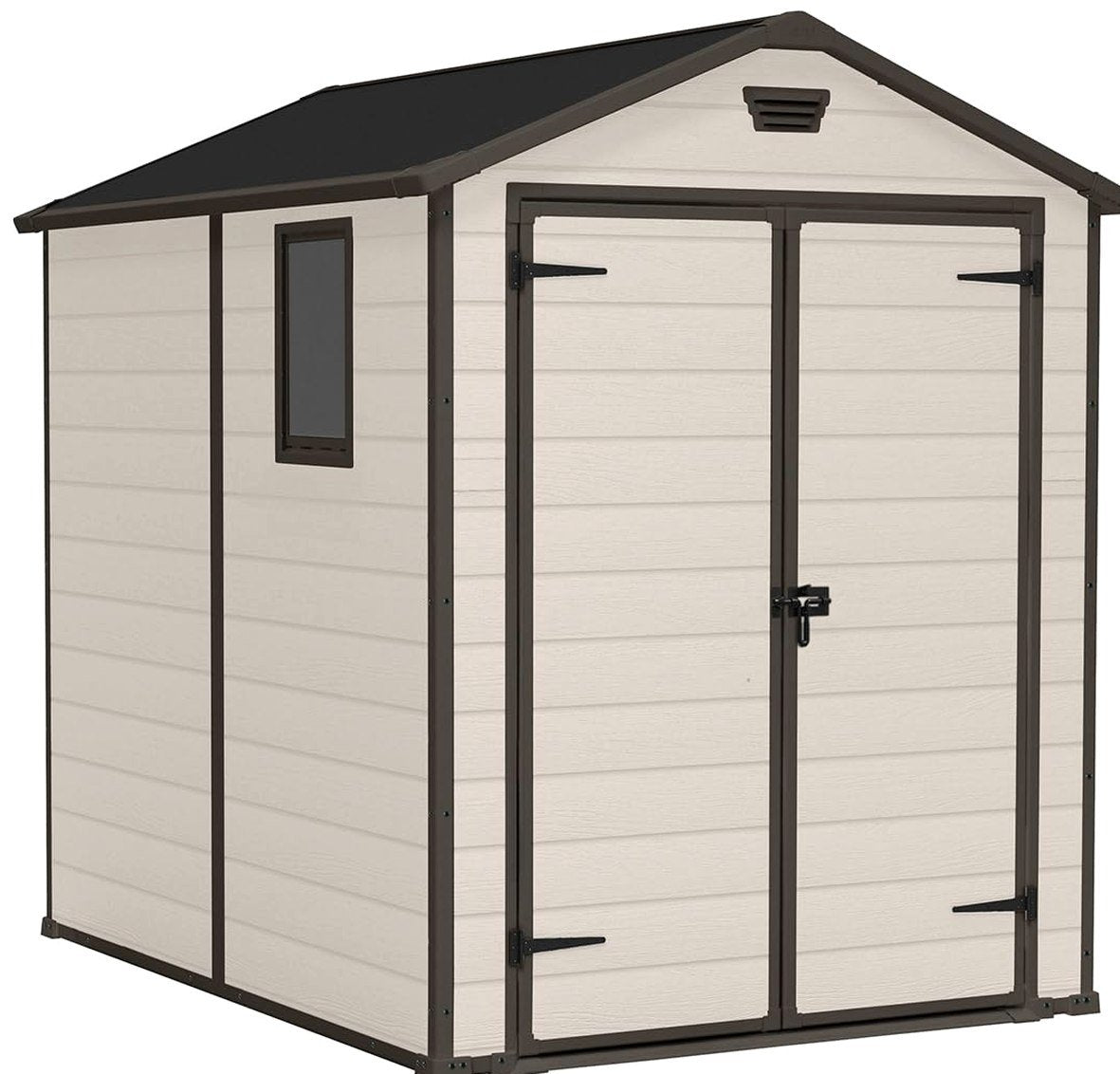 Resin Apex Garden Shed 6 x 8ft Double Door Beige - image 1