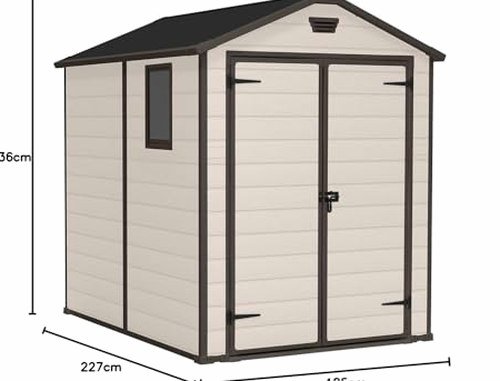 Resin Apex Garden Shed 6 x 8ft Double Door Beige - image 2