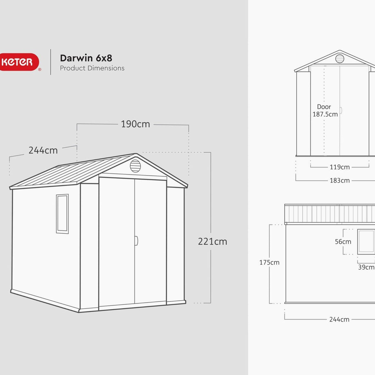 Resin Apex Garden Shed 6 x 8ft Double Door Green - image 2