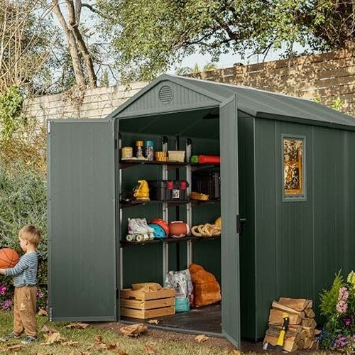 Resin Apex Garden Shed 6 x 8ft Double Door Green - image 7