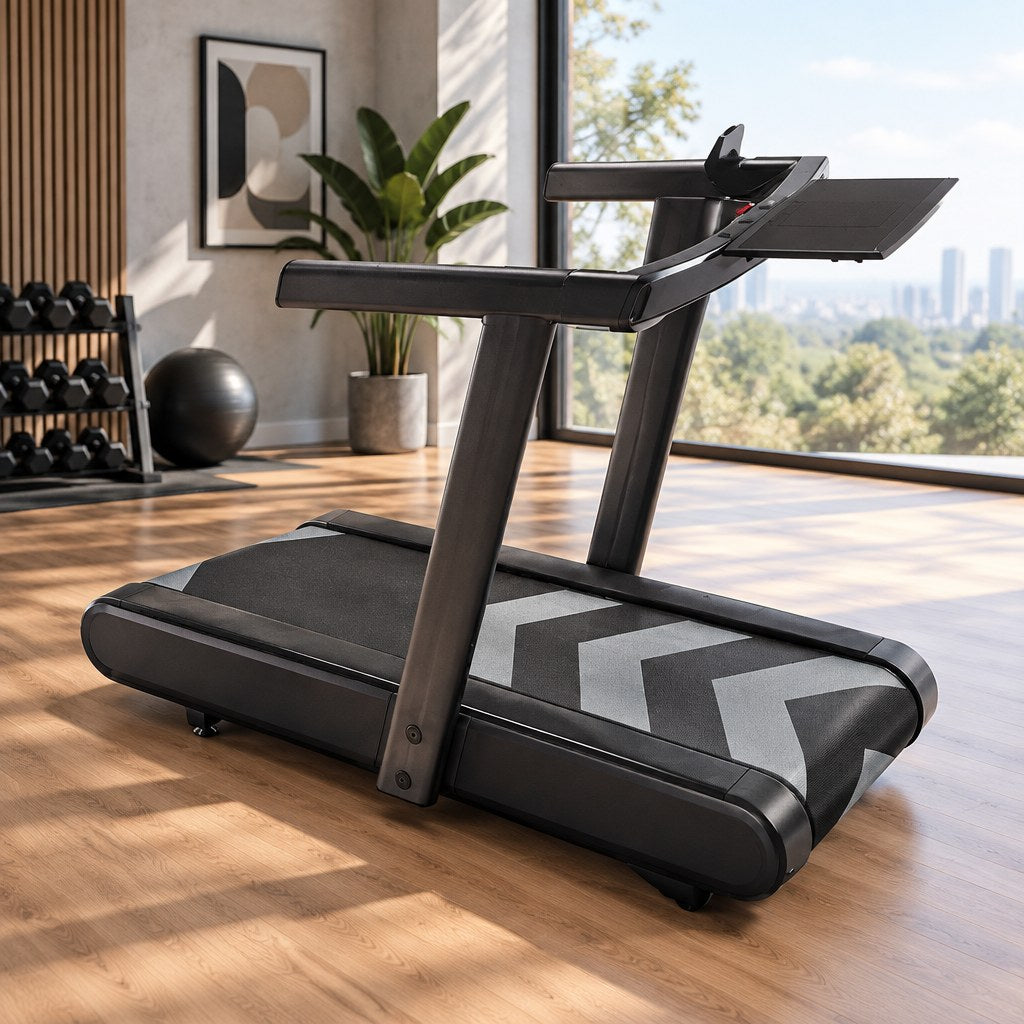 Smart running treadmill with hands-free pace matching and lateral tilt - view 2