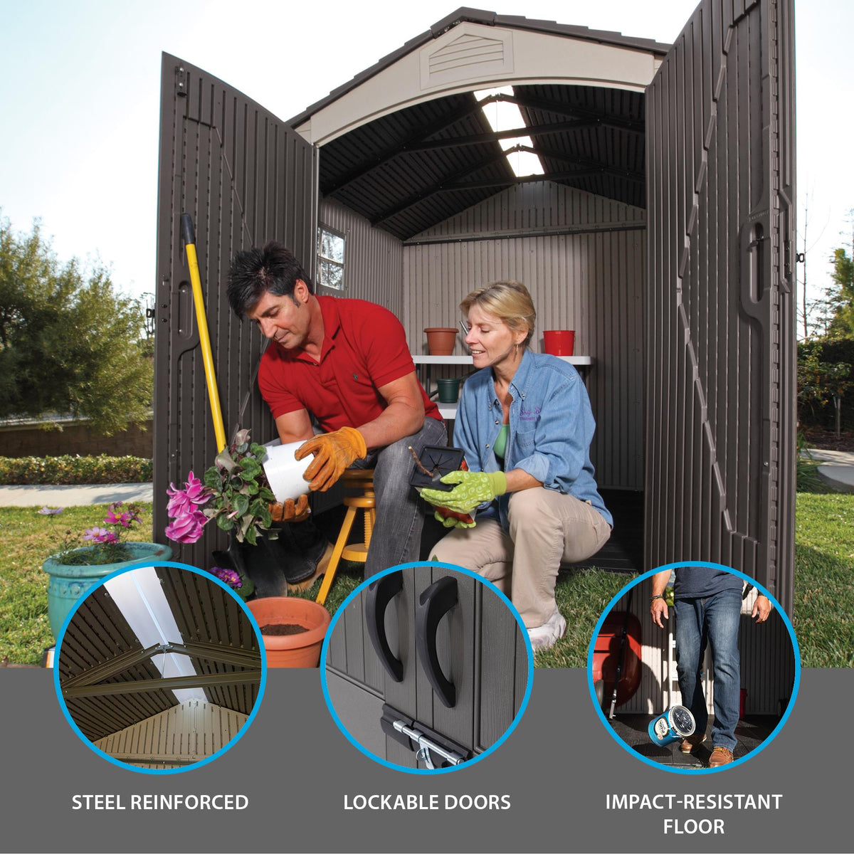 Steel-Reinforced HDPE Garden Shed 2.1 x 2.1 m (7 x 7 ft) with Two Windows - image 4
