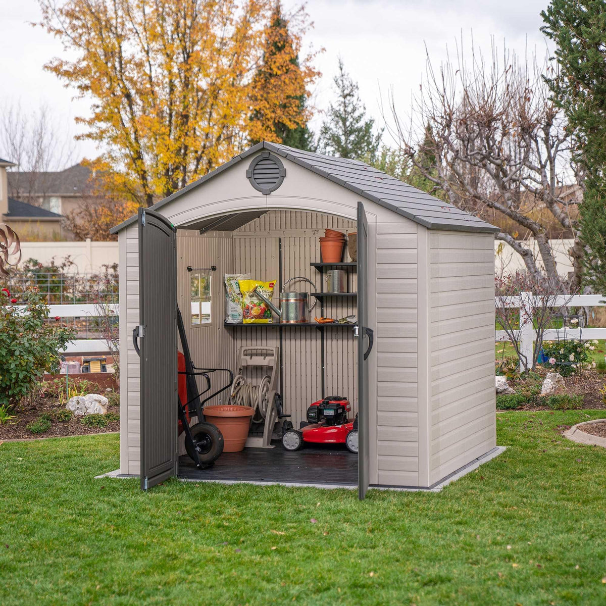 Steel-Reinforced HDPE Garden Shed 2.4 x 2.3 m (8 x 7.5 ft) with Window and Shelving - image 2
