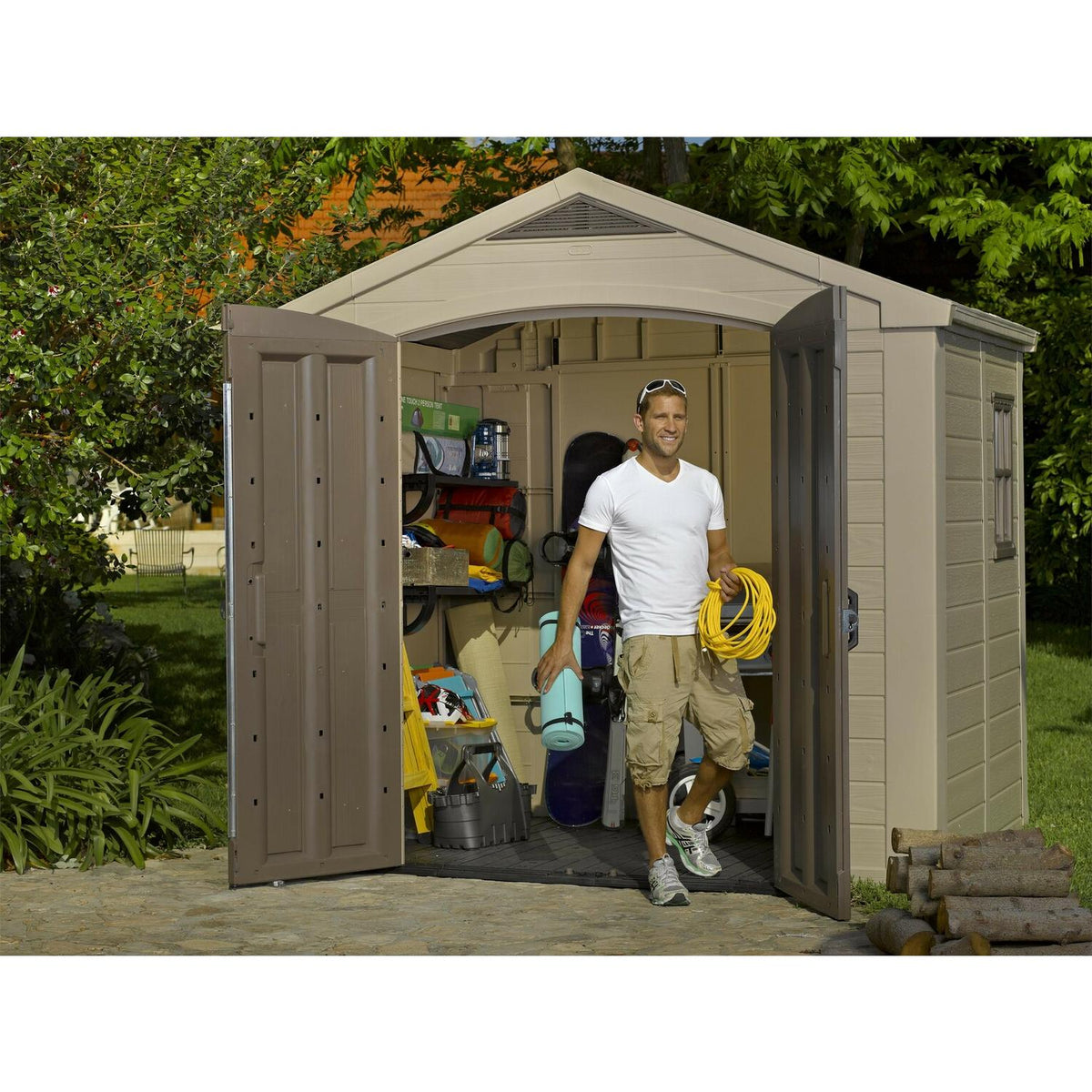 Steel-Reinforced Resin Apex Shed 2.4 x 1.8 m (8 x 6 ft) Beige and Brown - image 3
