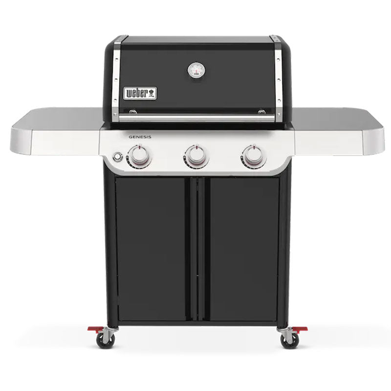 Three-burner gas barbecue with cast iron grates and warming rack