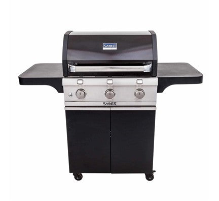 Three-burner gas barbecue with storage cabinet in black - view 4