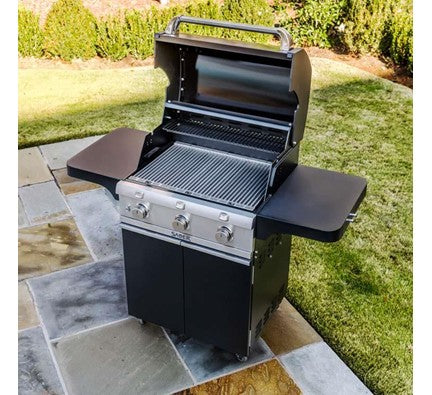 Three-burner gas barbecue with storage cabinet in black - view 6